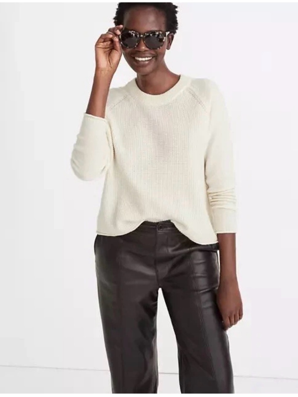 MADEWELL Cream Cotton Merino Wool Blend Waffle Knit Textured Sweater Size XS